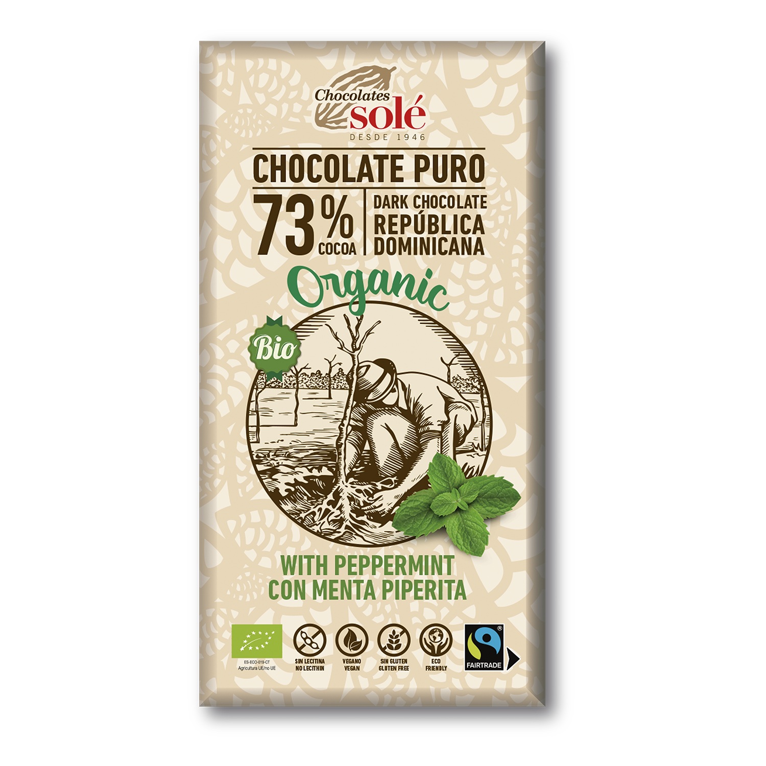 Chocolate Negro 73% Cacao con Menta Piperita Tableta (100g) BIO